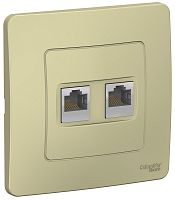 Розетка компьютерная с рамкой Systeme Electric Blanca 2-м. RJ45+RJ45 5e бежевый картинка